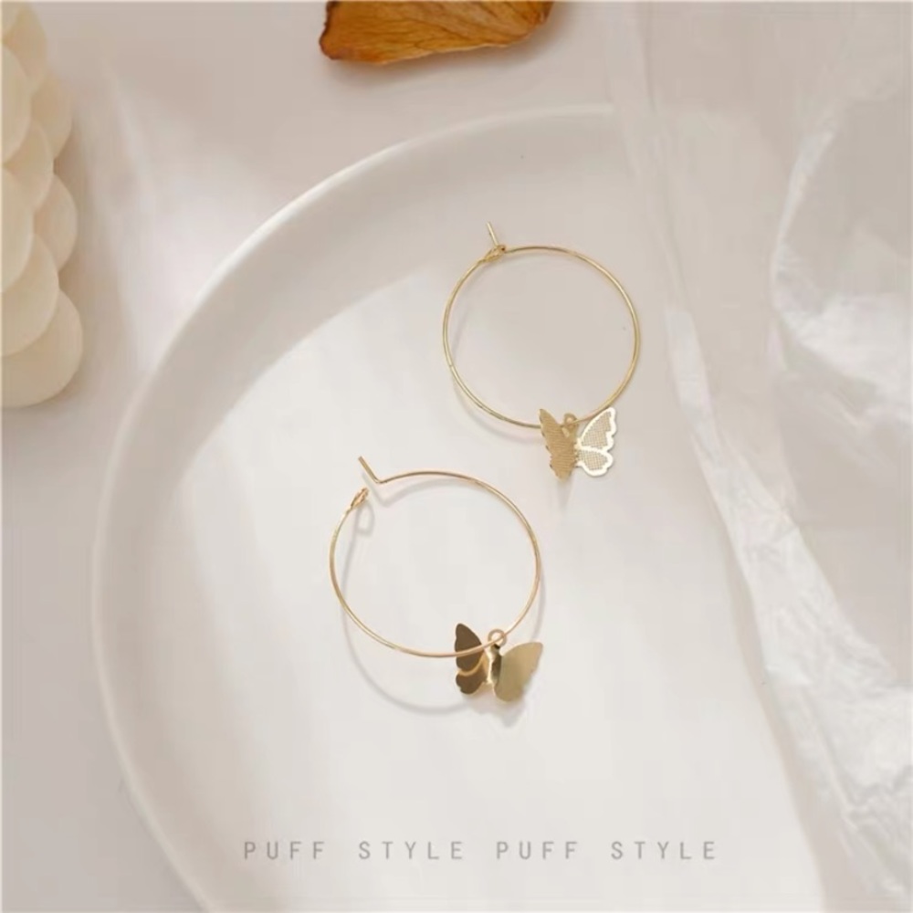 Butterfly Charm Hoop Earrings - Picture 8 of 10